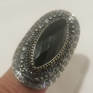 STUNNING Silver & Black Onyx Cocktail Ring